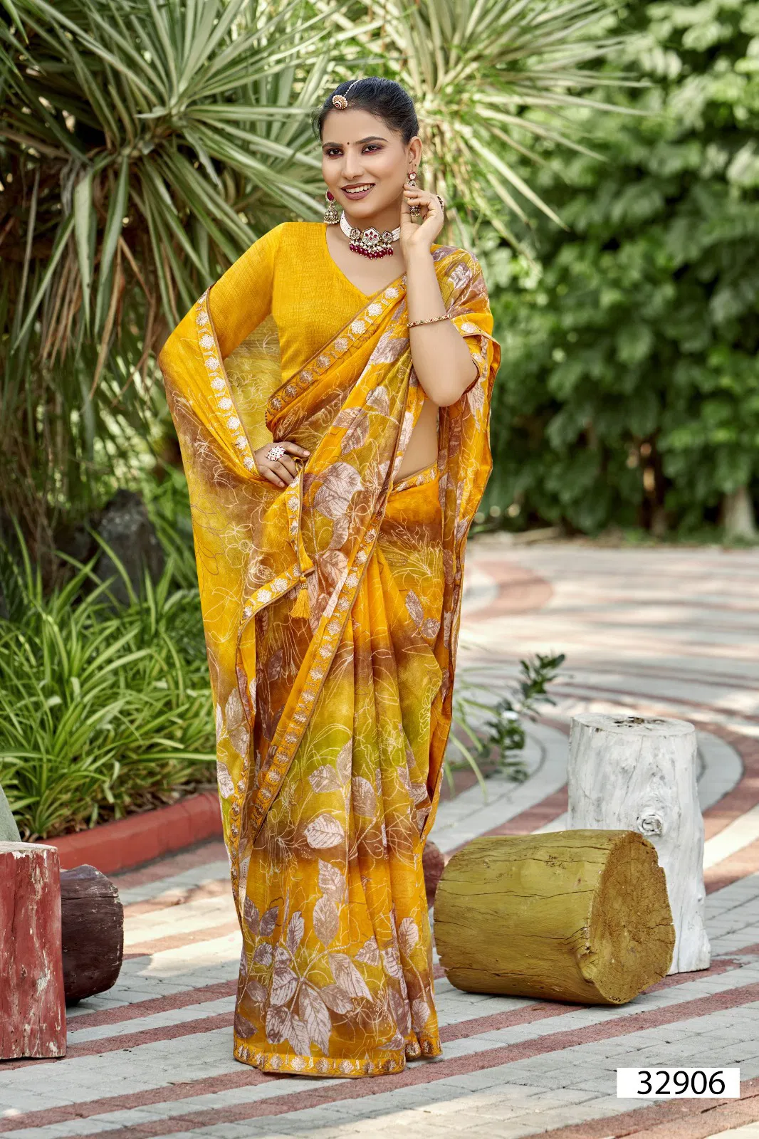 Nancy By Vallabhi Chiffon Leaf Printed Daily Wear Saree Exporters In India
